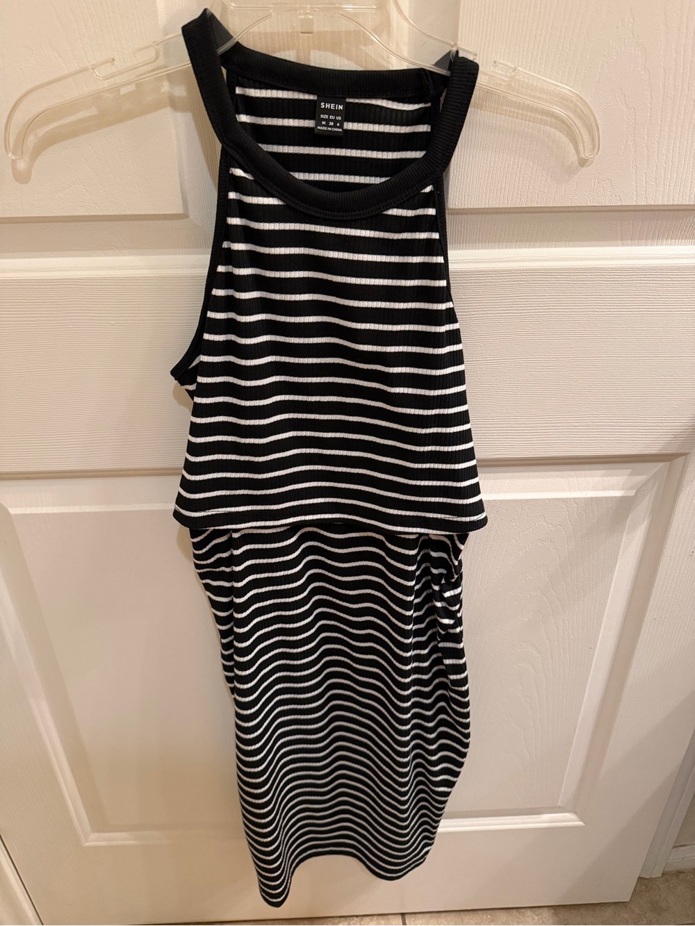 SHEIN nursing breastfeeding Black & White Striped Ribbed Tank dress.